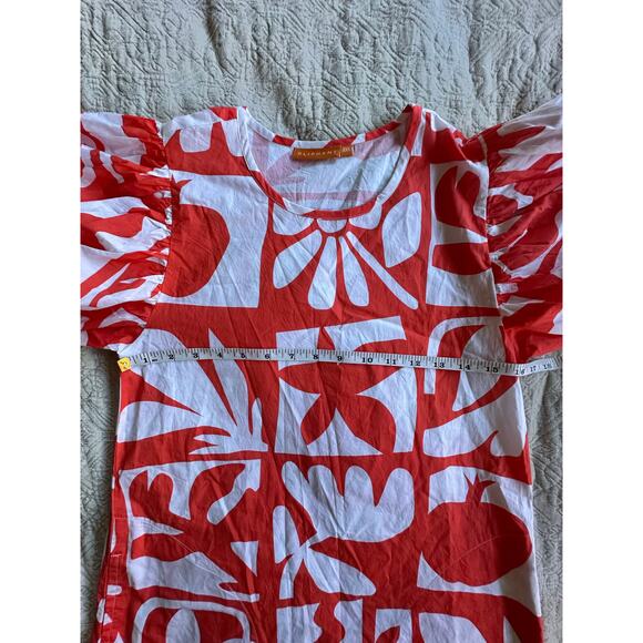 Oliphant RARE Puff Sleeve Crew Neck Mini Dress Orange Twiggy Print XXS Oversized - Picture 7 of 9